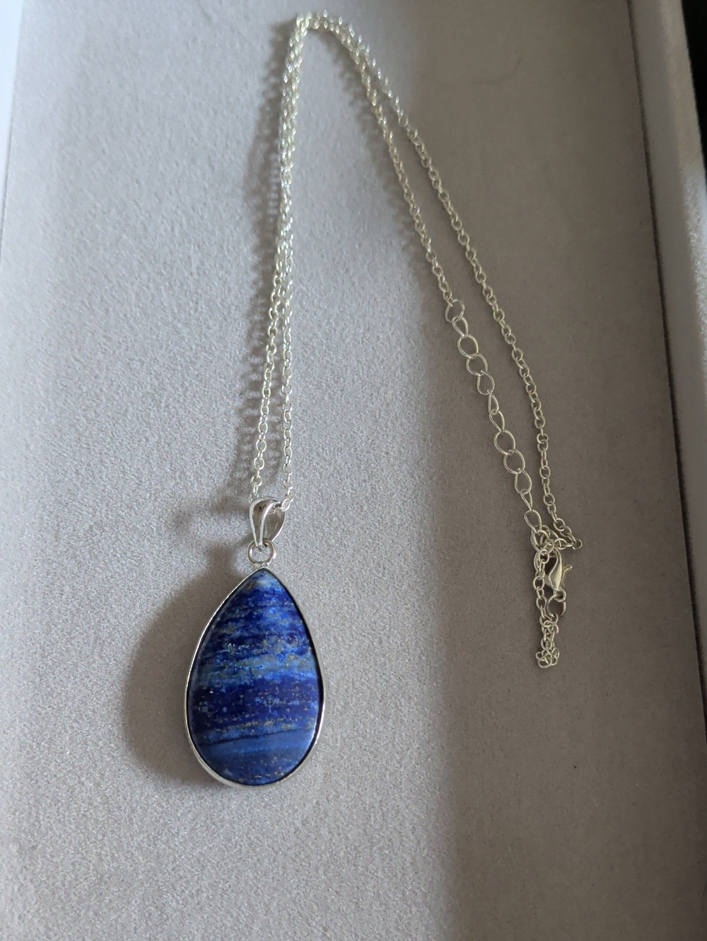 Silver Tone Teardrop Lapis Lazuli Necklace - Blue